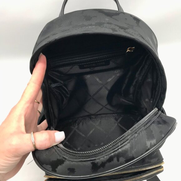 Michael Kors Black Nylon Leopard Print Bex Backpack - Picture 10 of 11